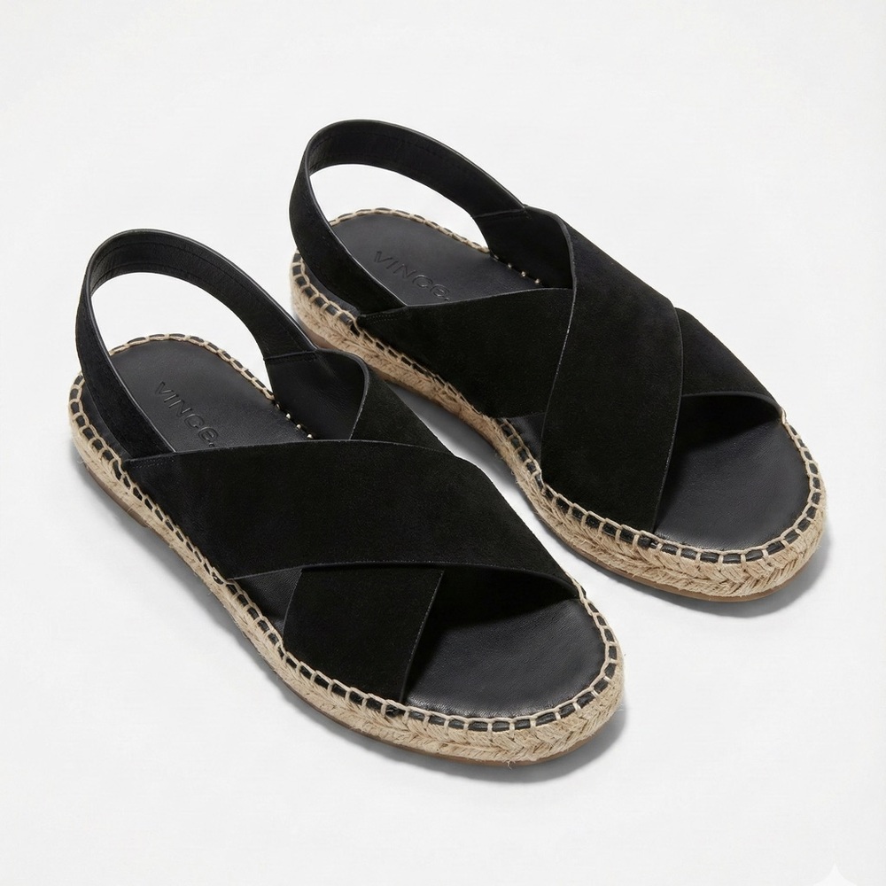 Vince Tenison Black Suede Espadrille Platform Sandals Flatform 9 39